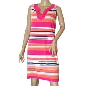 Tommy Bahama Striped Sleeveless Midi Dress Pink Orange Cotton Small